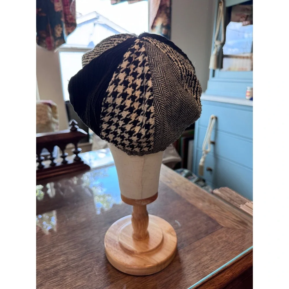 Cappelli Straworld Newsboy Cap Black White Houndstooth Patchwork Baker Boy Hat